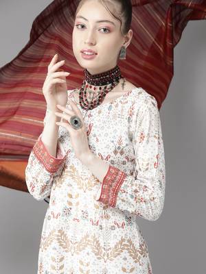 Indo Era White Foil Printed Straight Kurta with Palazzo Dupatta Set 5