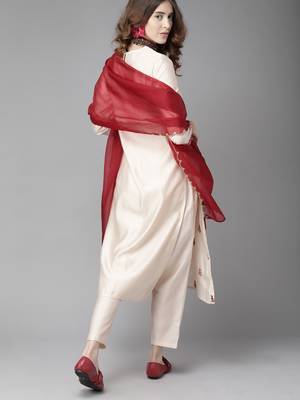 Indo Era Off White Floral Embroidered A-line Kurta Trouser With Dupatta Set 2