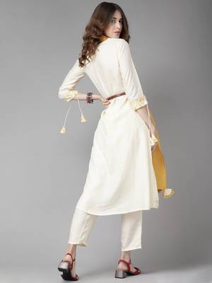 Indo Era Off White Floral Printed A-line Kurta Palazzo With Dupatta Set 2