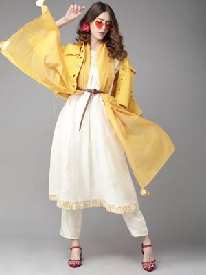 Indo Era Off White Floral Printed A-line Kurta Palazzo With Dupatta Set 4