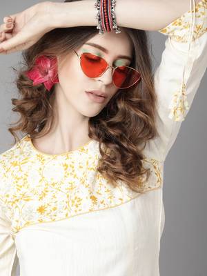 Indo Era Off White Floral Printed A-line Kurta Palazzo With Dupatta Set 5
