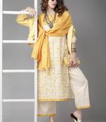 Indo Era Off White Floral Printed Straight Kurta Palazzo With Dupatta Set