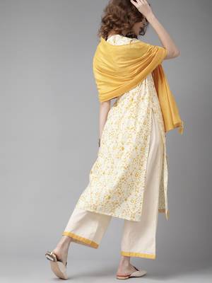 Indo Era Off White Floral Printed Straight Kurta Palazzo With Dupatta Set 2