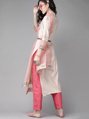 Indo Era Off White Embroidered Straight Kurta Palazzo With Dupatta Set 2