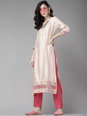 Indo Era Off White Embroidered Straight Kurta Palazzo With Dupatta Set 3