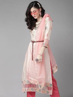 Indo Era Off White Embroidered Straight Kurta Palazzo With Dupatta Set 4
