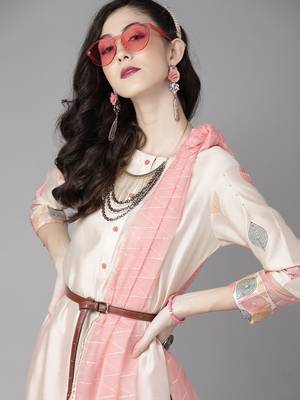 Indo Era Off White Embroidered Straight Kurta Palazzo With Dupatta Set 5