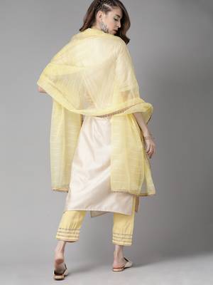 Indo Era Off White Embroidered Straight Kurta Palazzo With Dupatta Set 2
