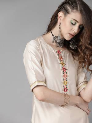 Indo Era Off White Embroidered Straight Kurta Palazzo With Dupatta Set 5