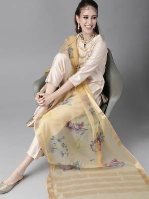 Indo Era Off White Solid Straight Kurta Trouser With Dupatta Set 1