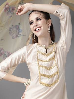Indo Era Off White Solid Straight Kurta Trouser With Dupatta Set 5