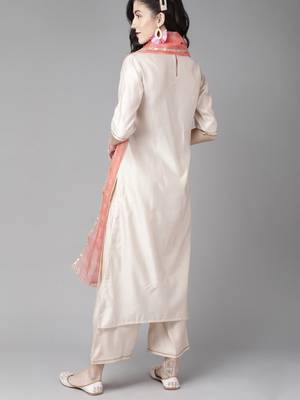 Indo Era Off White Embroidered Straight Kurta Palazzo With Dupatta Set 2