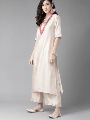 Indo Era Off White Embroidered Straight Kurta Palazzo With Dupatta Set 3