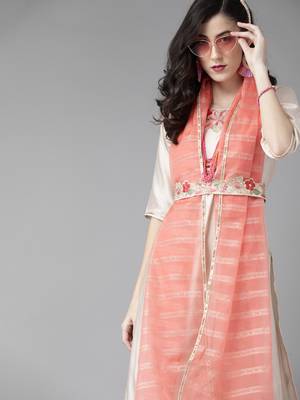 Indo Era Off White Embroidered Straight Kurta Palazzo With Dupatta Set 4