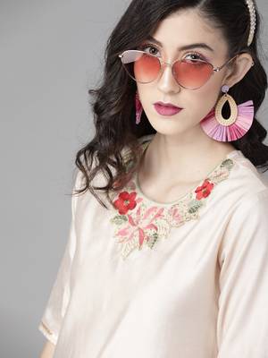Indo Era Off White Embroidered Straight Kurta Palazzo With Dupatta Set 5
