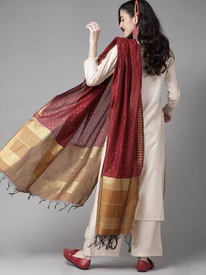 Indo Era Off White Embroidered Straight Kurta Trouser With Dupatta Set 2