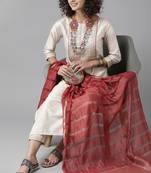 Indo Era Off White Embroidered Straight Kurta Trouser With Dupatta Set