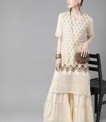 Indo Era Cream Foil Printed Straight Kurta Sharara Set