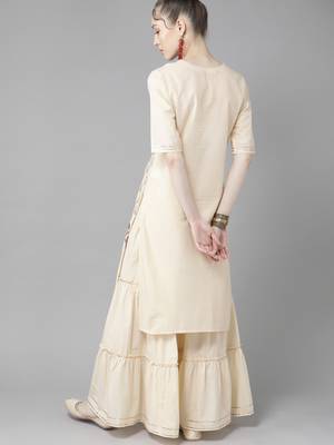 Indo Era Cream Foil Printed Straight Kurta Sharara Set 2