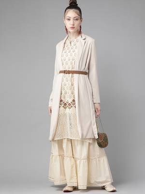 Indo Era Cream Foil Printed Straight Kurta Sharara Set 4