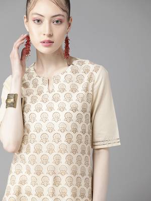 Indo Era Cream Foil Printed Straight Kurta Sharara Set 5