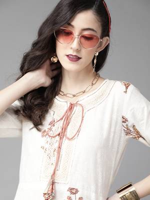 Indo Era Off White Floral Printed Straight Kurta Palazzo Dupatta Set 5