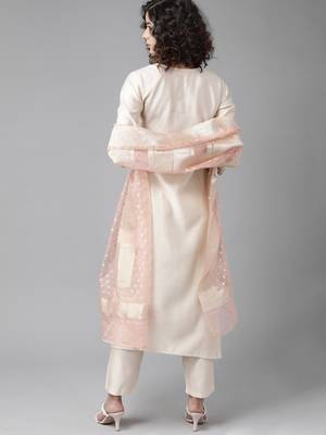 Indo Era Off White Embroidered Straight Kurta Trouser With Dupatta Set 2