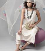 Indo Era White Floral Printed Straight Kurta Palazzo With Dupatta Set