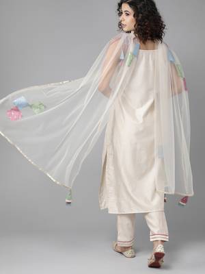 Indo Era White Floral Printed Straight Kurta Palazzo With Dupatta Set 2