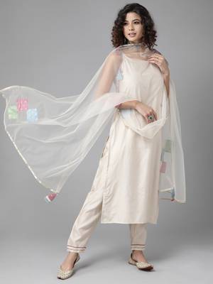 Indo Era White Floral Printed Straight Kurta Palazzo With Dupatta Set 4