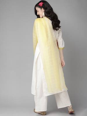 Indo Era Off White Embroidered Straight Kurta Palazzo With Dupatta Set 2