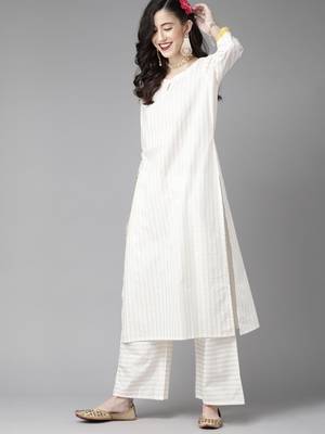 Indo Era Off White Embroidered Straight Kurta Palazzo With Dupatta Set 3