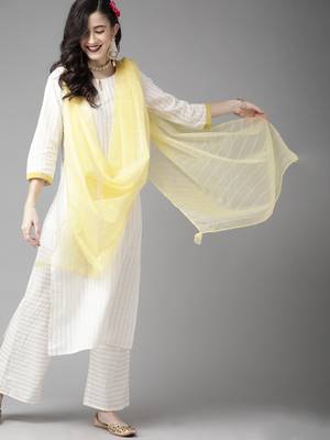 Indo Era Off White Embroidered Straight Kurta Palazzo With Dupatta Set 4