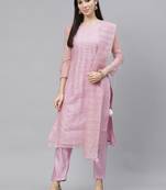 Indo Era Purple Solid Straight Kurta With Trouser And Dupatta Set