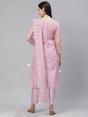 Indo Era Purple Solid Straight Kurta With Trouser And Dupatta Set 2