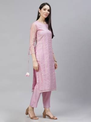 Indo Era Purple Solid Straight Kurta With Trouser And Dupatta Set 3