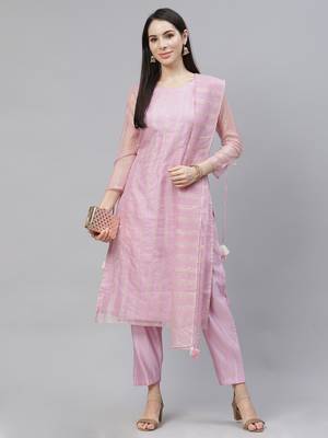 Indo Era Purple Solid Straight Kurta With Trouser And Dupatta Set 4