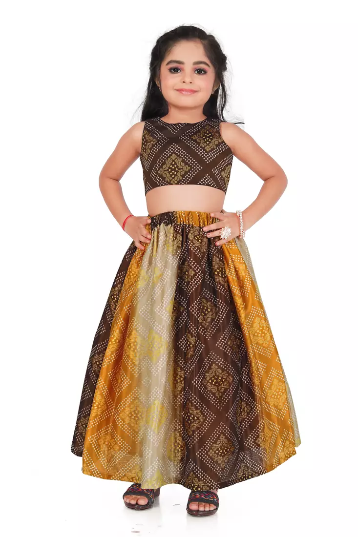 Kids Brown georgette Lehenga Choli For Girls