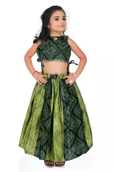 Kids Green Georgette Lehenga Choli For Girls