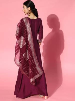 Indo Era Purple Embroidered A-line Kurta Trouser With Dupatta Set 2