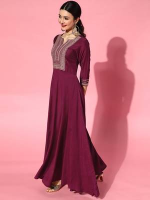 Indo Era Purple Embroidered A-line Kurta Trouser With Dupatta Set 3