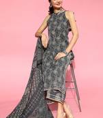 Indo Era Grey Printed Straight Kurta Trouser With Dupatta Set