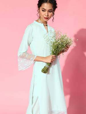 Indo Era Blue Solid Straight Kurta Trouser With Dupatta Set 5