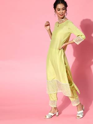 Indo Era Olive Embroidered Straight Kurta Trouser With Dupatta Set 3