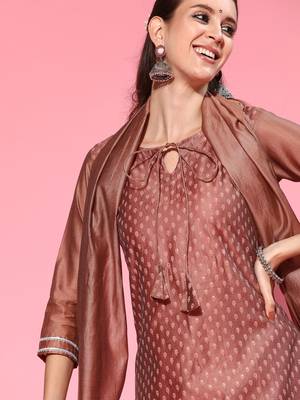 Indo Era Brown Printed Straight Kurta Sharara With Dupatta Set 5