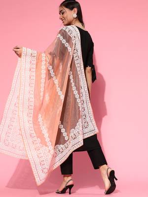Indo Era Black Embroidered Straight Kurta Trouser With Dupatta Set 2