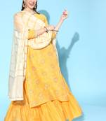 Indo Era Yellow Printed Straight Kurta Sharara With Dupatta Set
