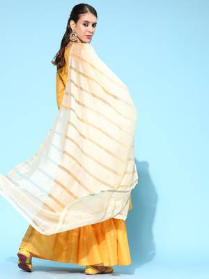 Indo Era Yellow Printed Straight Kurta Sharara With Dupatta Set 2