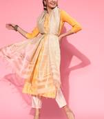 Indo Era Orange Embroidered Straight Kurta Trouser With Dupatta Set