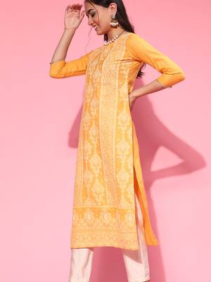 Indo Era Orange Embroidered Straight Kurta Trouser With Dupatta Set 3